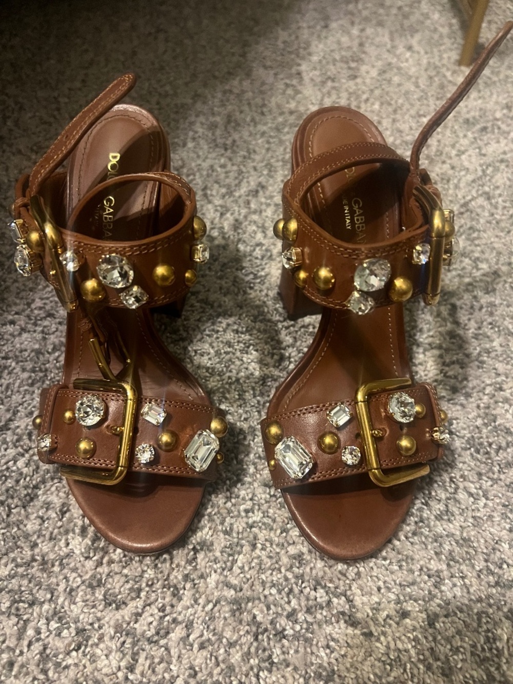 Dolce & Gabbana cowhide Keira sandals with embellishments, size 38.5 EU